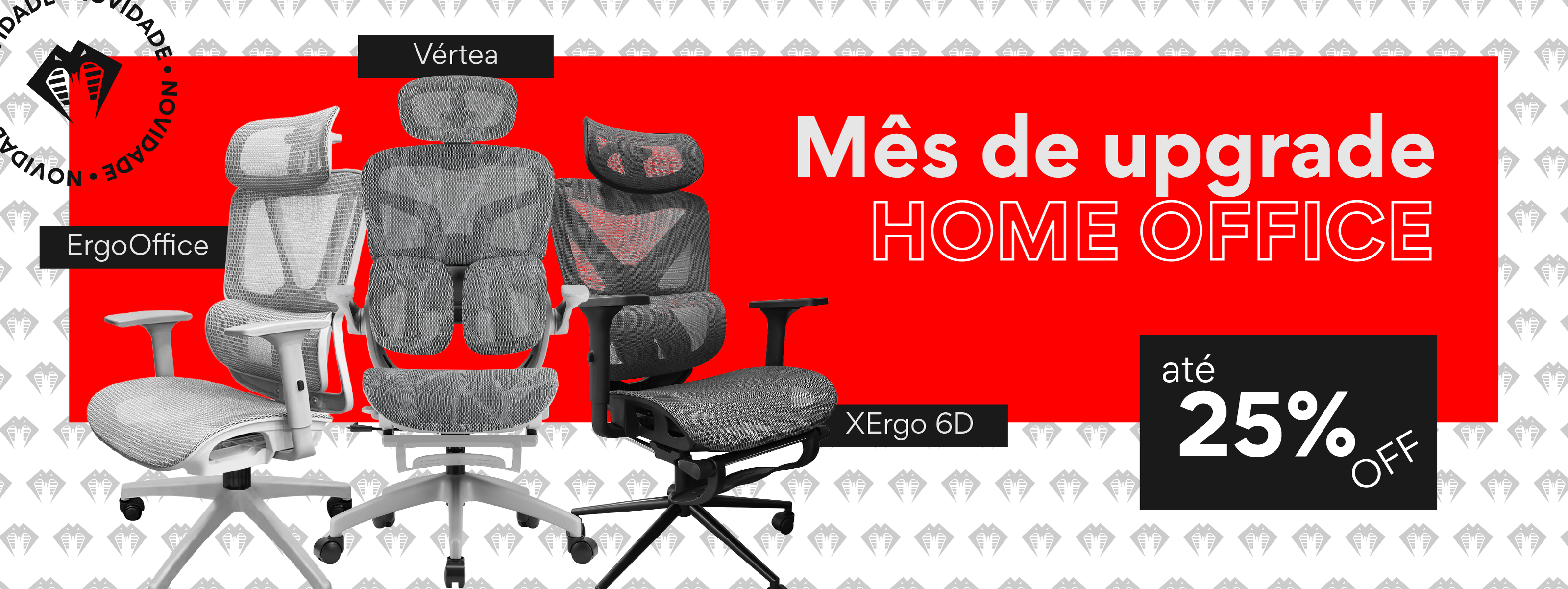 Cadeiras ergonômicas Pythonfly para home office: modelos ErgoOffice, Vértea e XErgo 6D com até 25% de desconto no mês de upgrade home office.