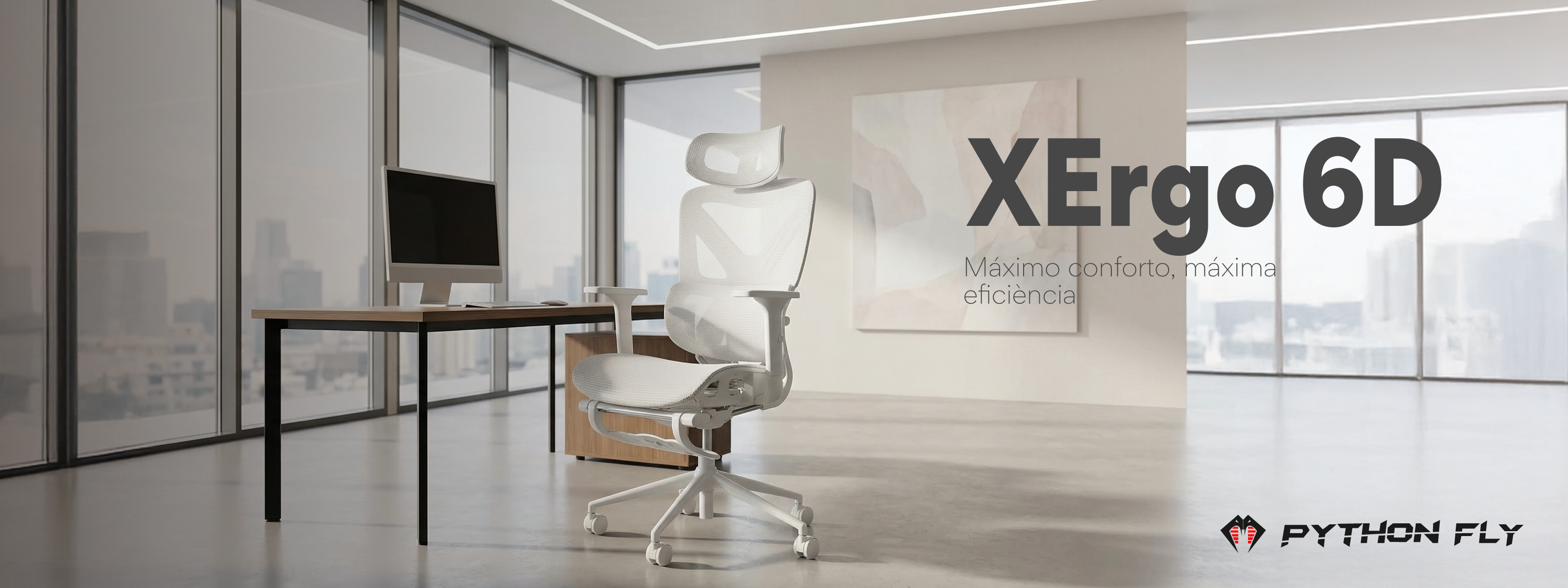 Cadeira ergonômica XErgo 6D Pythonfly: máximo conforto e eficiência para escritório e home office, cadeira ergonômica premium branca.