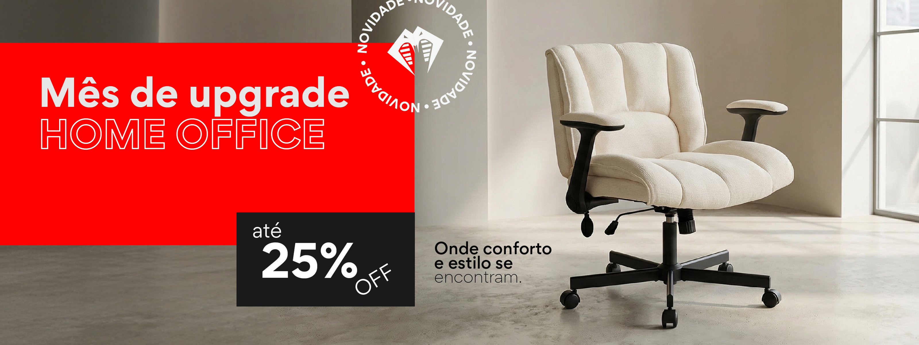 Cadeira de escritório confortável Pythonfly para home office, estilo moderno e acolhedor, promoção mês de upgrade com até 25% de desconto.