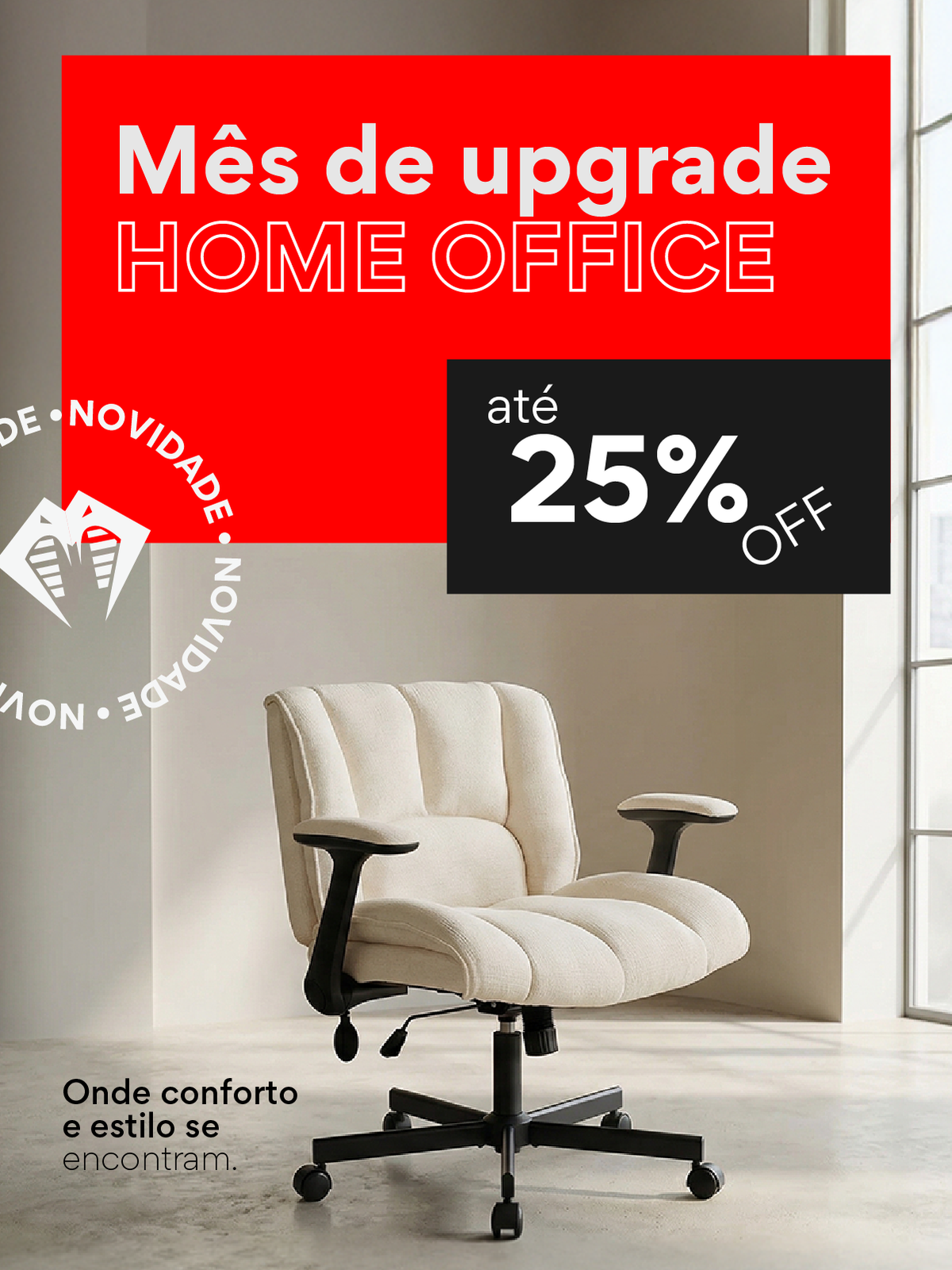 Cadeira de escritório para home office Pythonfly, conforto e design moderno, promoção mês de upgrade home office com até 25% off.