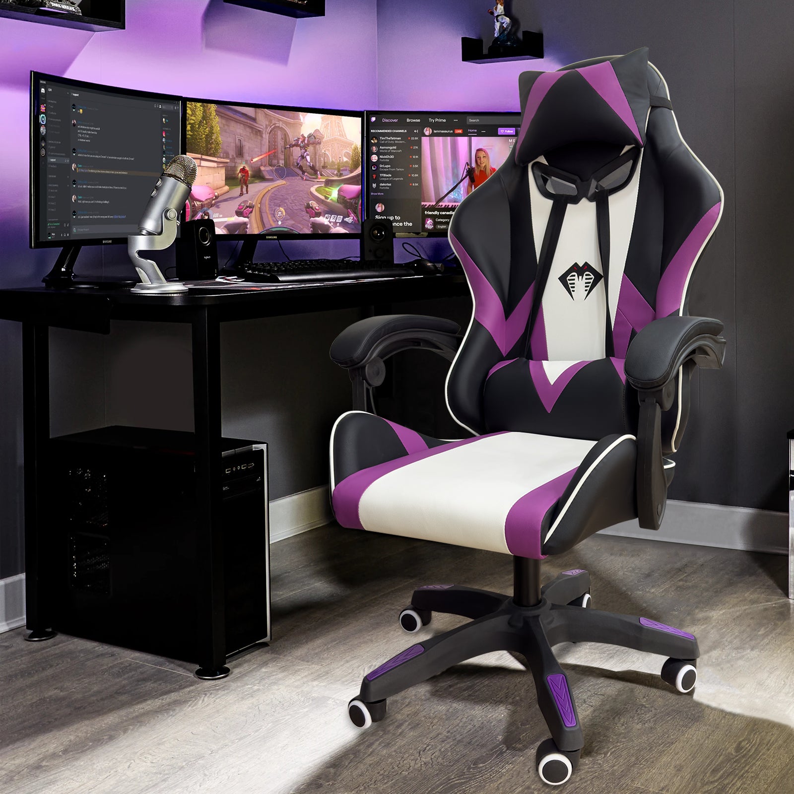 Cadeira gamer rosa Python Fly com estilo moderno e suporte lombar confortável