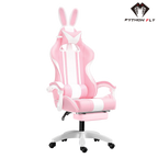 Cadeira gamer rosa nova da Python Fly - Design charmoso com orelhas de coelho, conforto ergonômico 3D e tecido respirável 