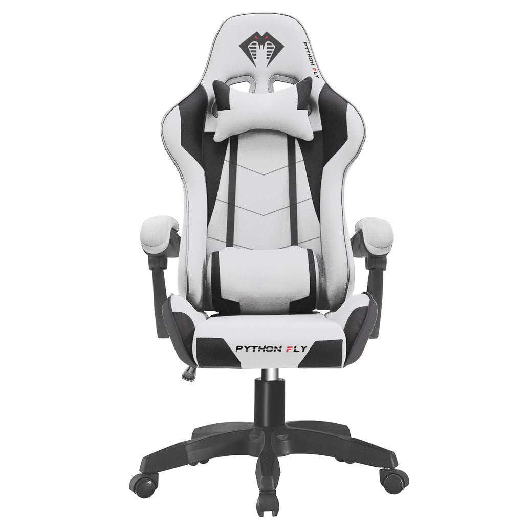 Cadeira gamer nova, cinza claro - Visão geral no fundo branco
