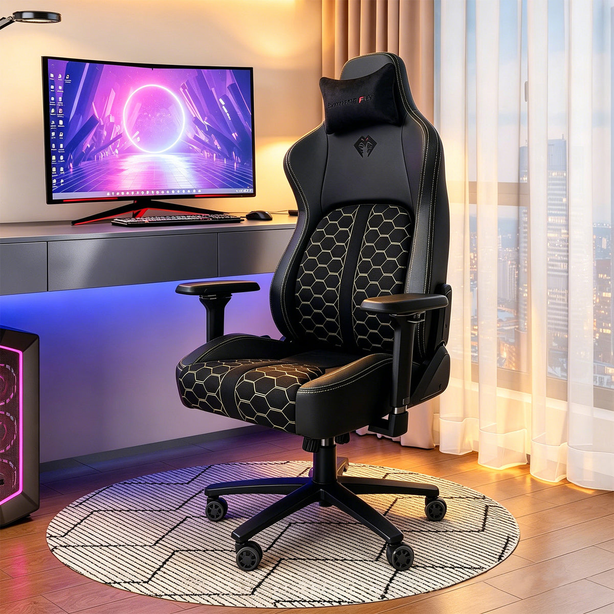 Cadeira gamer Pythonfly HEXA em escritório doméstico, ambiente de trabalho e jogos