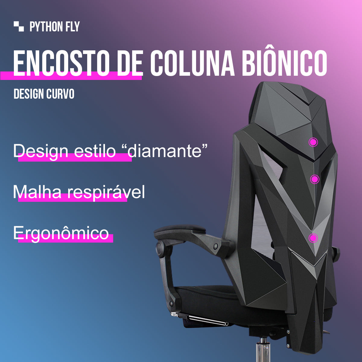 Cadeira de escritório Python Fly - Encosto ergonômico adaptado à coluna vertebral 