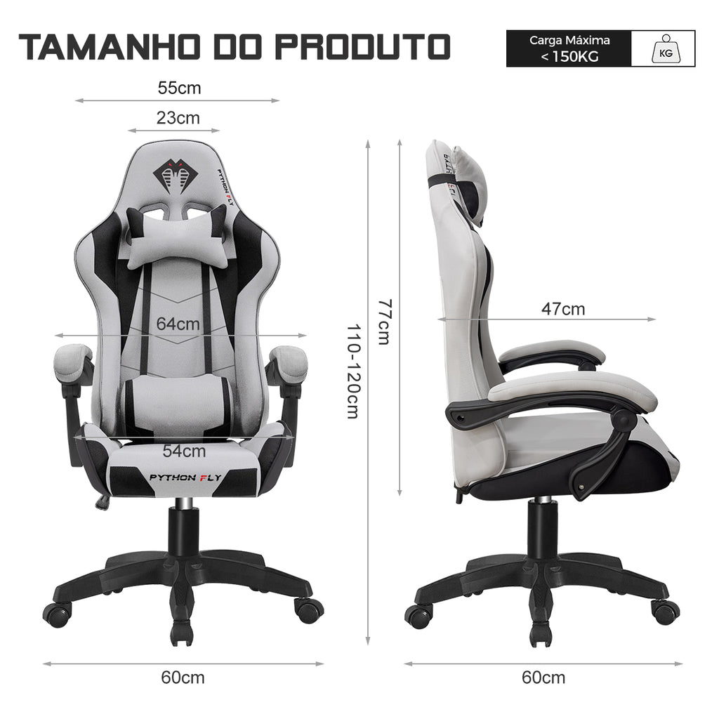 Cadeira gamer nova, cinza claro - Design moderno