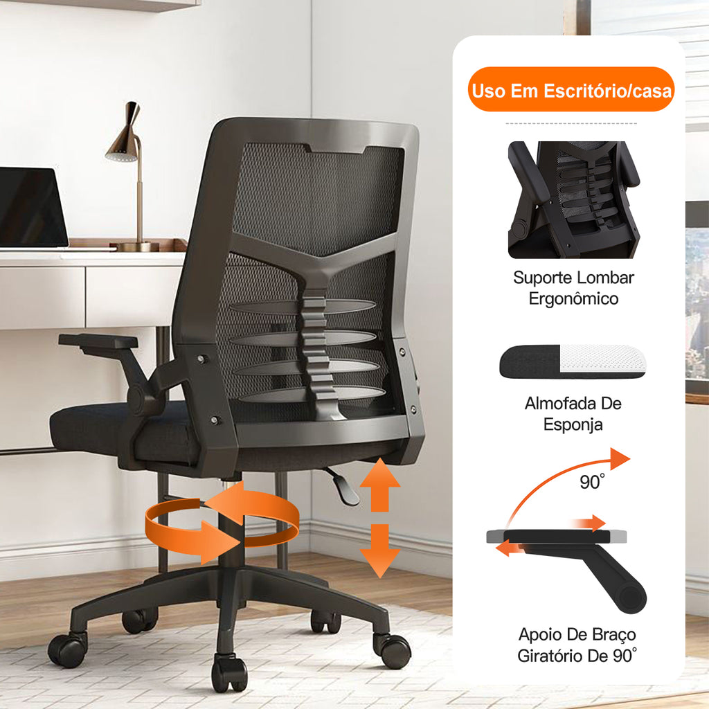 Cadeira de escritório Python Fly com suporte lombar ergonômico e ajustes de braço