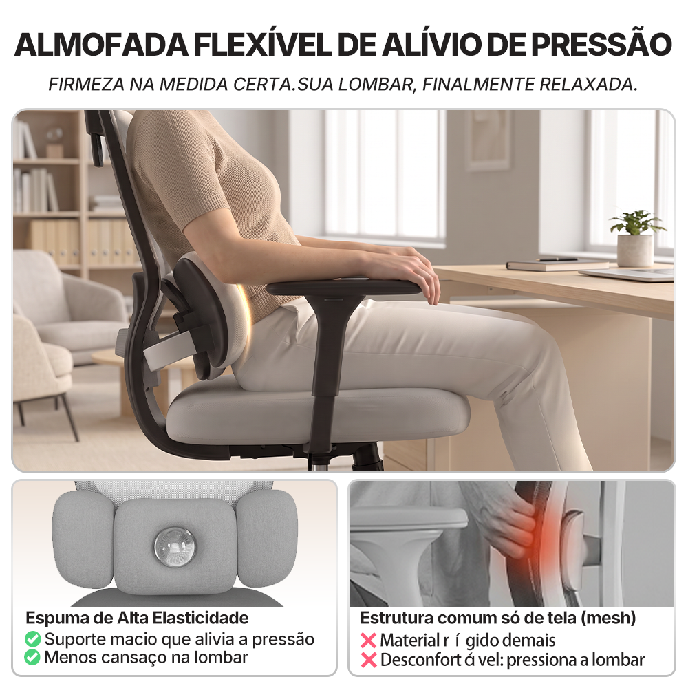 Almofada flexível de alívio de pressão da cadeira ergonômica Pythonfly Aligna, espuma de alta elasticidade