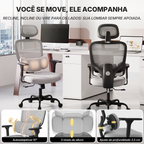 Cadeira ergonômica Pythonfly Aligna, suporte lombar autoadaptável 15°, ajuste de altura e profundidade