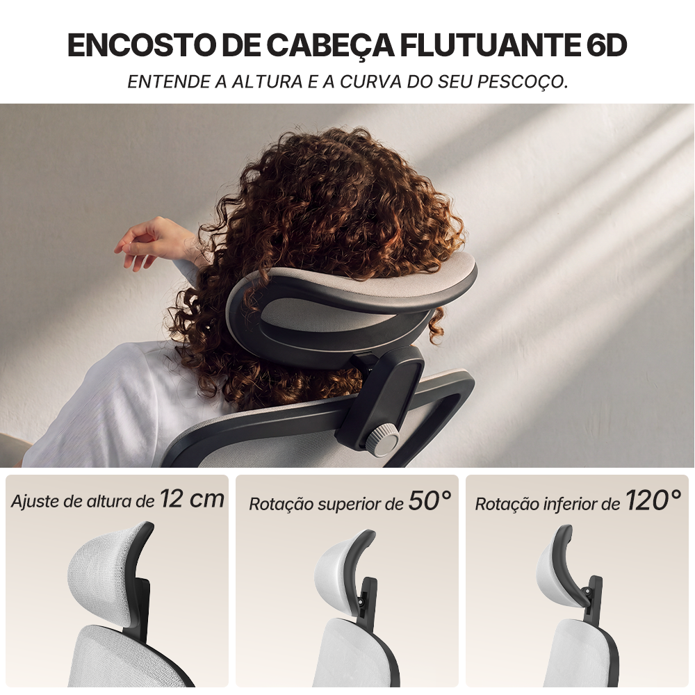 Encosto de cabeça flutuante 6D da cadeira ergonômica Pythonfly Aligna, ajuste de altura e rotação