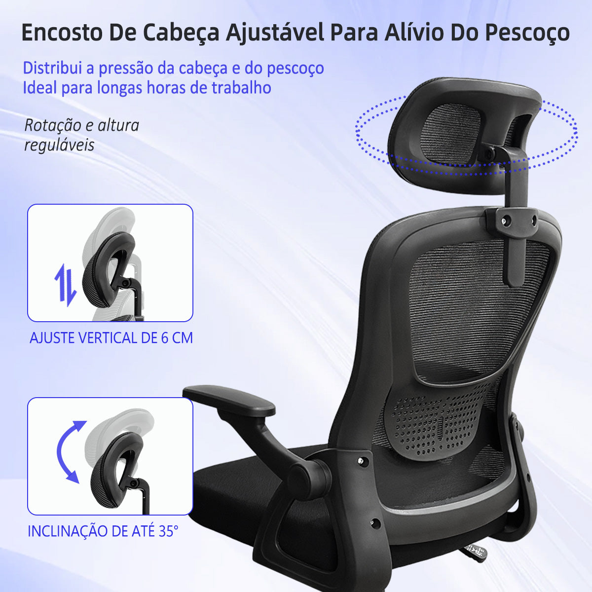 Encosto de cabeça ajustável altura e inclinação cadeira para programador Pythonfly