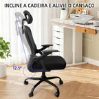 Inclinação encosto 12.5° cadeira escritório ergonômica Pythonfly alivia cansaço