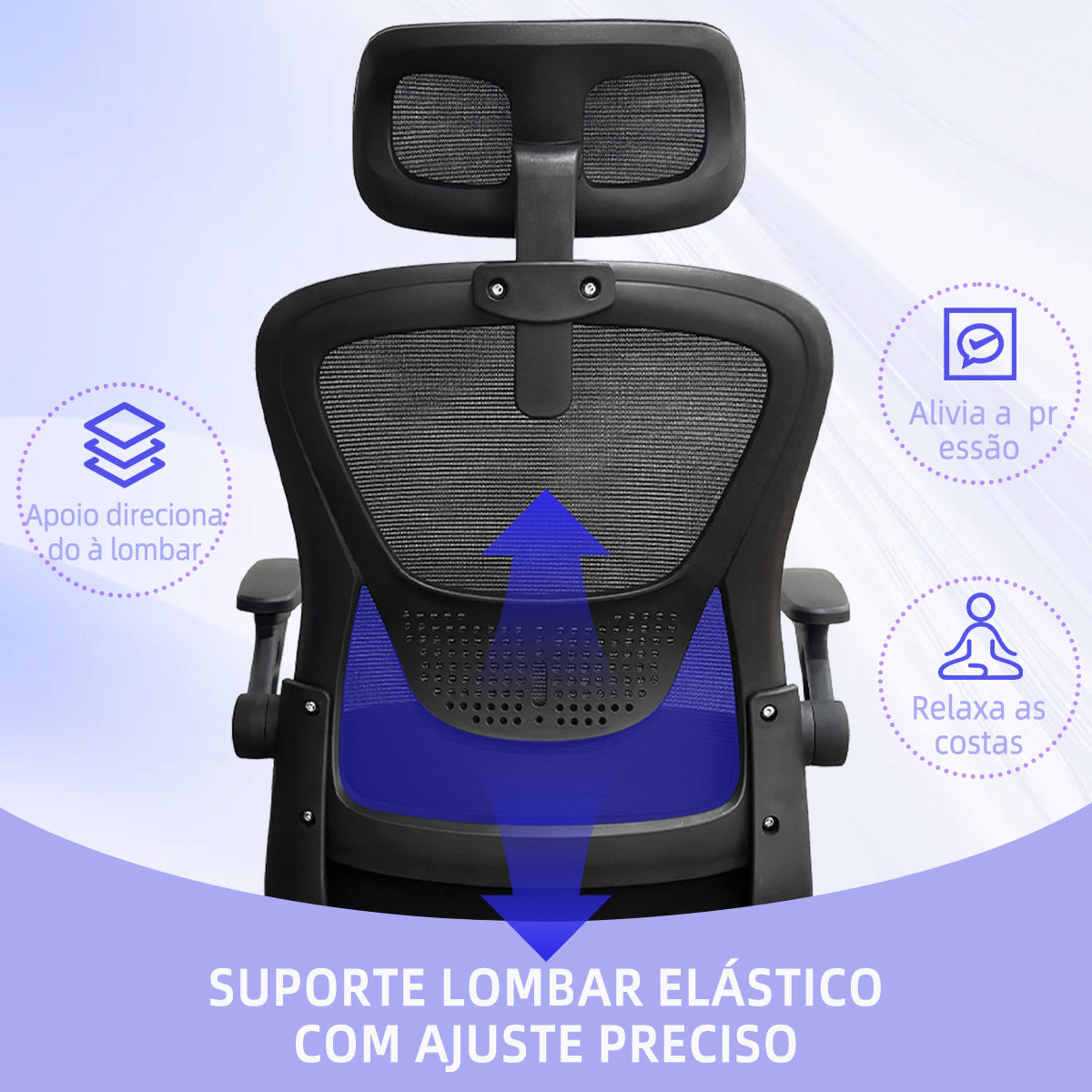 Suporte lombar elástico ajustável cadeira ergonômica Pythonfly alivia pressão nas costas