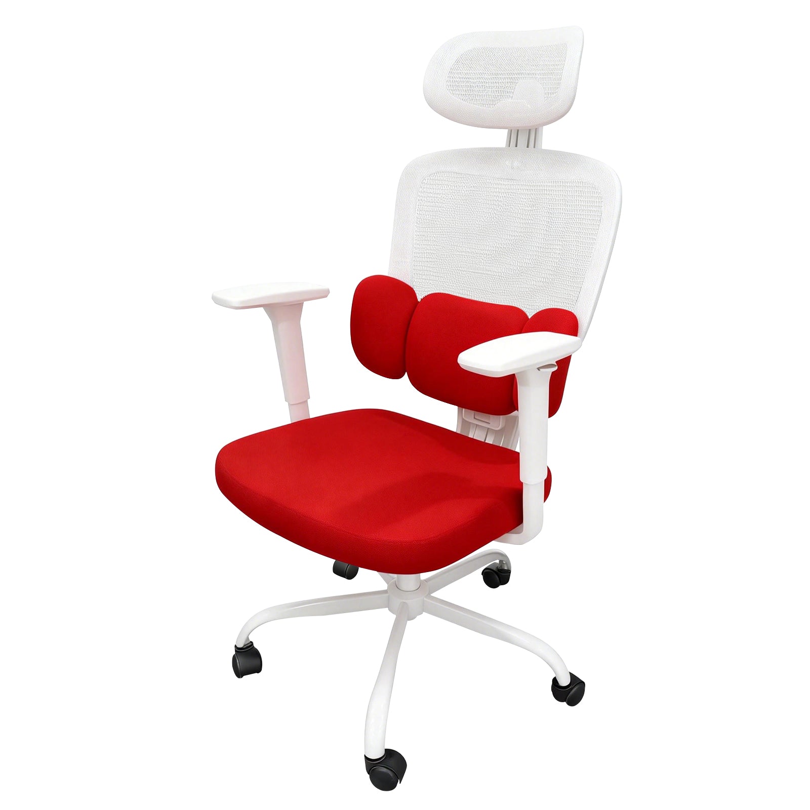 Cadeira ergonômica Pythonfly Aligna vermelho e cinza, vista frontal fundo branco